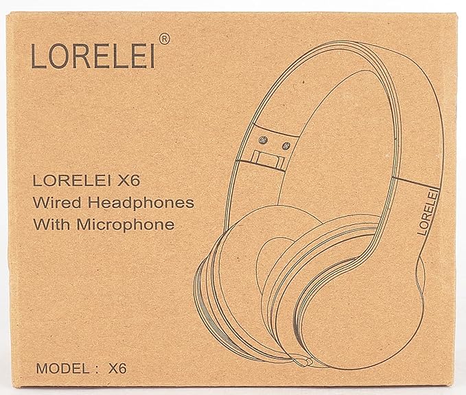 LORELEI X6 Over-Ear Wired Stereo Bass Headphones with Microphone, Lightweight, Foldable & Portable with 1.45M No-Tangle for Smartphone, Tablet, MP3/4, Space Black