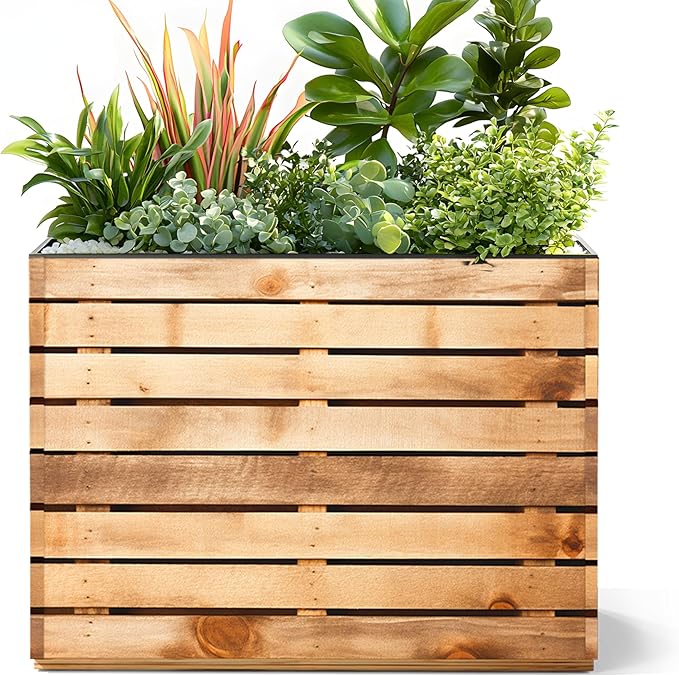 Tall Metal Planter, 12" W×24" H Large Rectangular Planter Box for Outdoor or Indoor, All-Weather Durable Plant Box with Drainage Holes & Removable Shelf for Patio, Porch, Garden, Trees, Flowers