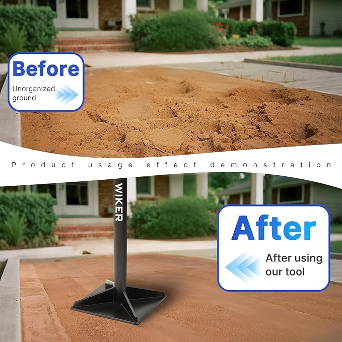 WIKER 8x8 Inch Steel Ground Tamper Tool,48" Heavy-Duty Hand Tamper for Soil Compaction,Dirt Leveling and Landscaping,Manual Dirt Compactor,Tamping Bar Ground Leveler for Yard,Garden Pavers