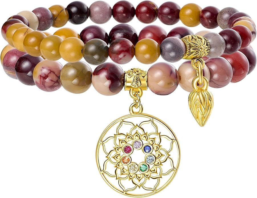 Bivei Natural Semi Precious Gemstone beads bracelet for women - Life Tree and Leaf Charm Energy Reiki Crystal Stretch Bracelets