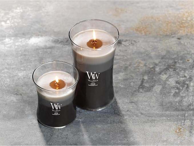 WoodWick Large Hourglass Candle Warm Woods - Premium Soy Blend Wax Pluswick Innovation Wood Wick Made in USA