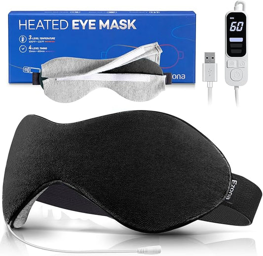 Ezona Heated Eye Mask, Warm Eye Compress Mask for Dry Eyes, USB Electric Eye Heating Pad with Temperature & Timer Control, Dry Eyes, Blepharitis, Sinus Migraine (Black)