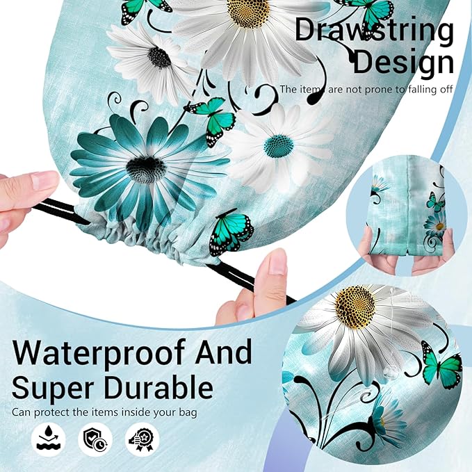 Daisy Flower Butterfly Grip Bags for Gymnasts Green Drawstring Storage Pouch Bag for Outdoor Grip