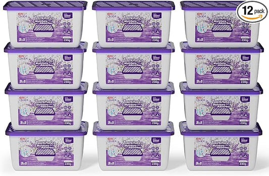 W&E Choice Moisture Absorbers with Lavender Scent, Portable Dehumidifier for Closet & Bathrooms, Kitchen, Humidity Absorber Odor Eliminator Absorber, 12Pack