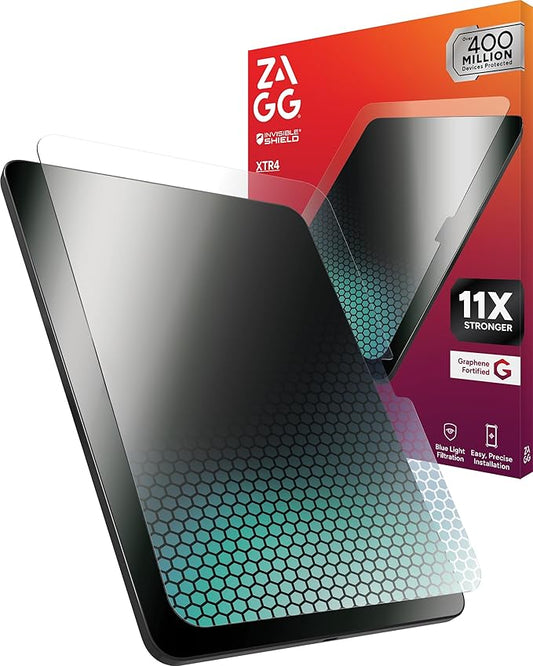 ZAGG XTR4 Screen Protector for iPad 11-inch (A16) & iPad 10.9-inch (10th Gen) – 11X Stronger with Graphene, Blue Light Filtration, Anti-Reflective, EZ Apply Tray, Recycled Glass