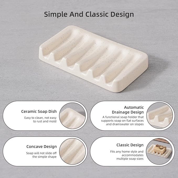 Ceramic Bathroom Accessories Set,Lotion Soap Dispenser and Toothbrush Holder Set, Soap Dish, Apothecary Jars,Rustic Farmhouse Decor, Bathroom Home Decor(Beige Set, Liquid)