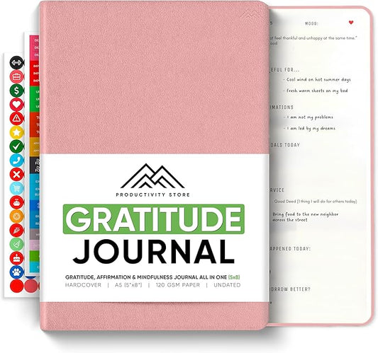 PRODUCTIVITY STORE Gratitude & Self-Care Journal - Guided Mindfulness & Mental Health Journal All-in-One with Prompts for Self Discovery - Daily Journal for Men & Women (A5, Pink)