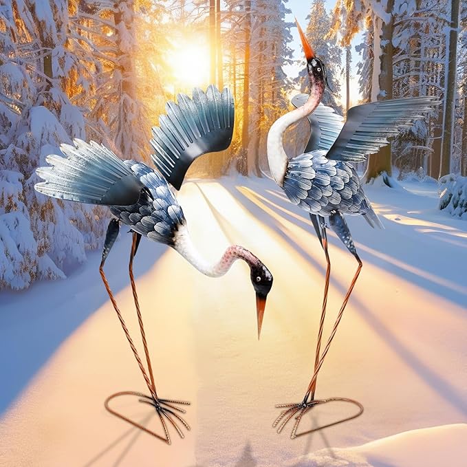 MUMTOP Crane Garden Statues for Outside, 2 Pack Blue Heron Garden Sculpture Statue, Large Bird Yard Art for Backyard Pond Patio Porch Decoration