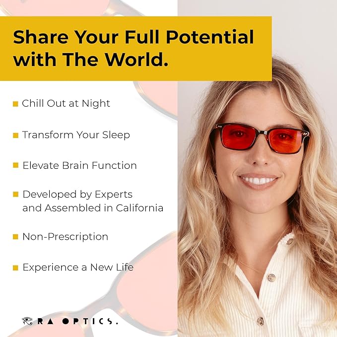Ra Optics Nate Frame with Sunset Lenses - Science-Based Blue Light Glasses Increase Sleep Quality - Premium Glasses for Men and Women Block Blue Light From Screens