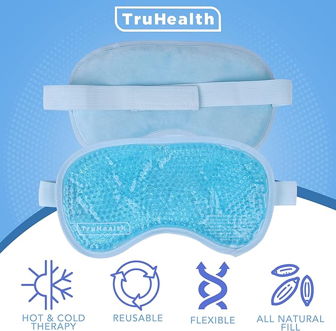 Hot & Cold Gel Bead Mask for Sinus Relief - 11 x 4.75-inch, Light Blue Beaded Design - Reusable Gel Eye Mask & Post-Surgery Ice Pack, Cold Compress for Dryness & Puffiness