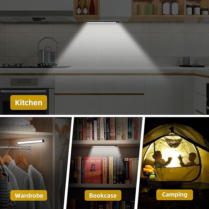 69 LED Under Cabinet Lights Indoor 4 Pack, 3000mAh Rechargeable Battery Operated Lighting, Wireless Motion Sensor Closet Lights, Under Counter Lights for Kitchen