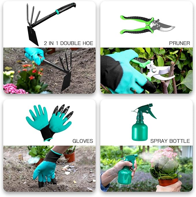 9 PCS Garden Tool Set Kids Gardening Tool Kit for Digging, Planting and Pruning, Gardening Hand Tools with Storage Bag, Ideal Garden Gifts for Men, Women and Any Gardener