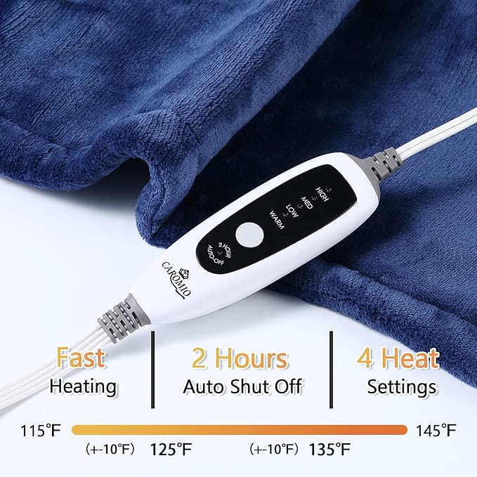 CAROMIO Heating Pad for Neck and Shoulders Back Pain Relief, Electric Weighted Heating Pads with Auto Shut Off Large, Full Body Back Heat Pad Fast Heating, 4 Temperature Settings (Navy Blue, 33"x22")