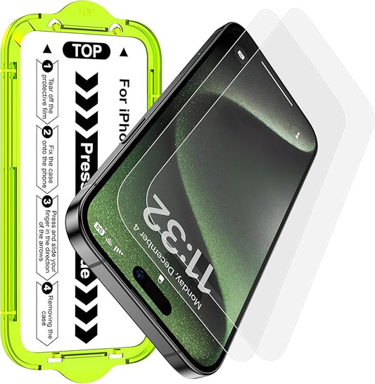 Esanik for iPhone 15 Pro Matte Glass Screen Protector [Auto-alignment] Anti-Glare & Anti-Fingerprint,Anti-Reflection,Bubble Free, Smooth as Silk, 2 Pack 9H Glass Screen Cover