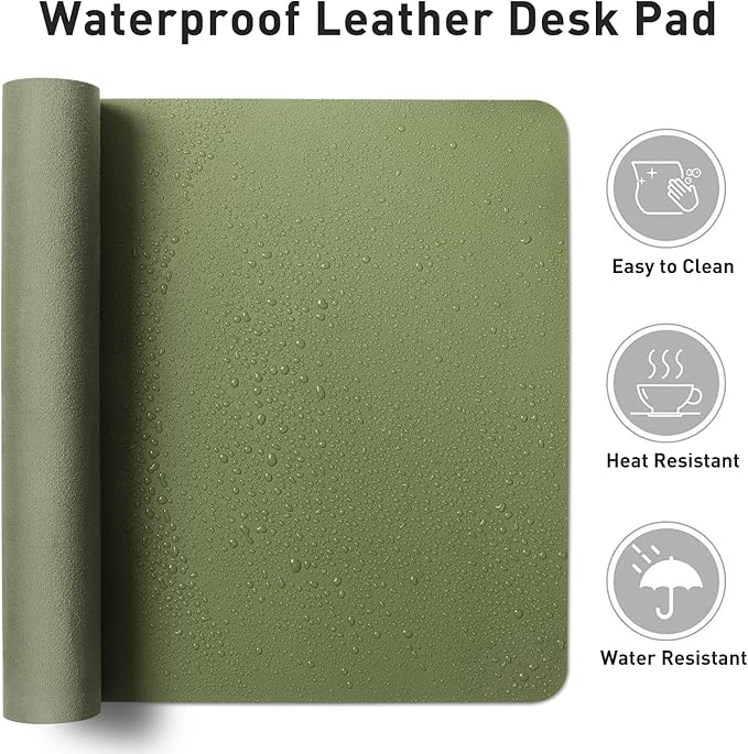Aothia Leather Desk Pad Protector, Mouse Pad, Office Desk Mat, Non-Slip PU Leather Desk Blotter, Laptop Desk Pad, Waterproof Desk Writing Pad for Office and Home (48"x17", Olive Green)