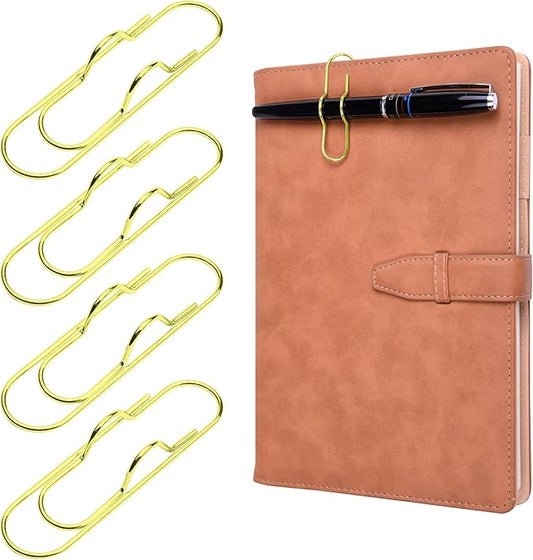 Wisdompro Pen Clip, 12 Pack Stainless Steel Pencil Clip Holder for Notebook, Books, Journal, Clipboard, Paper, etc. - 2.6 x 0.7 inch (Gold)