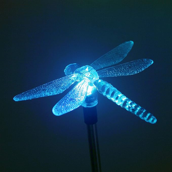 Waterproof Outdoor Solar Garden Stake Light with Vivid Color Charging Figurine –Dragonfly LED Garden Landscape Lawn Lamp for Flower Beds Backyards Decoration, 1Pack