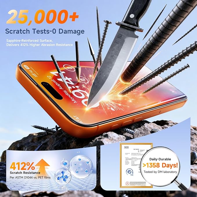 Unbreak 9H+ Glass for iPhone 17 Pro Max Screen Protector (13FT Military Grade Shatterproof, Easy Installation) Screen Protector 17 Pro Max Tempered Glass, Full Edge Coverage, 2 Pack