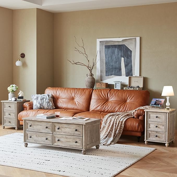 18" Farmhouse Nightstand with Charging Station and USB Port, Grey Night Stand with 3 Drawers, Wood Bedside End Table with Storage, Bed Side Tables for Bedroom Living Room and Closet