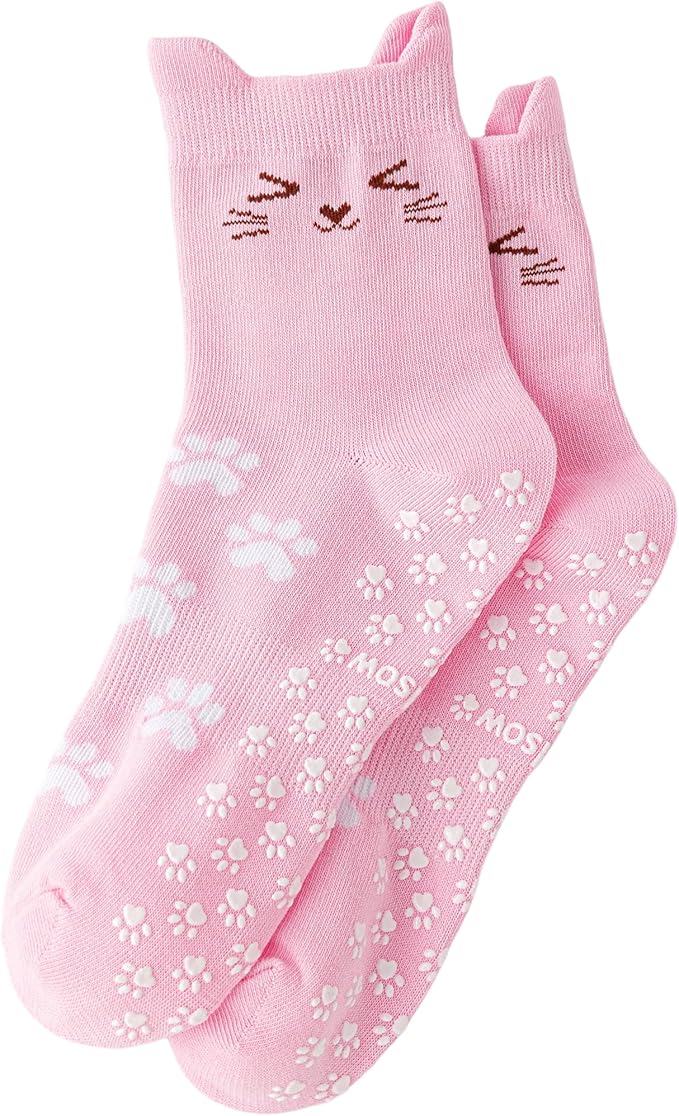 Yawlsow Pilates Grip Socks for Women Cute Yoga Grippy Non Slip Non Skid Cat Socks with Cat Paw Gripper for Barre Workout