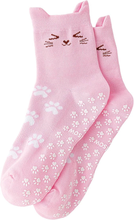 Yawlsow Pilates Grip Socks for Women Cute Yoga Grippy Non Slip Non Skid Cat Socks with Cat Paw Gripper for Barre Workout