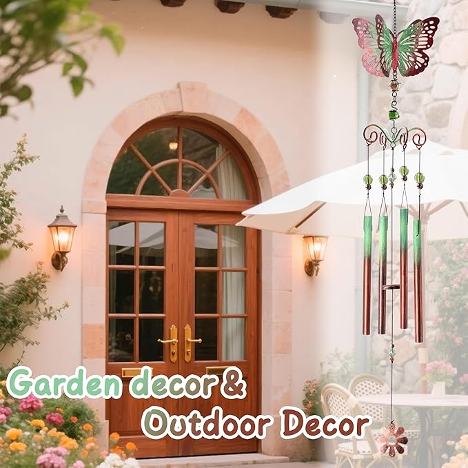 31in Retro Butterfly Wind Chimes for Outside,Butterfly Gifts for Women Mom Grandma Women Birthday Thanksgiving Christmas Mothers Day，Housewarming Gifts for Garden Porch Patio Home Decor