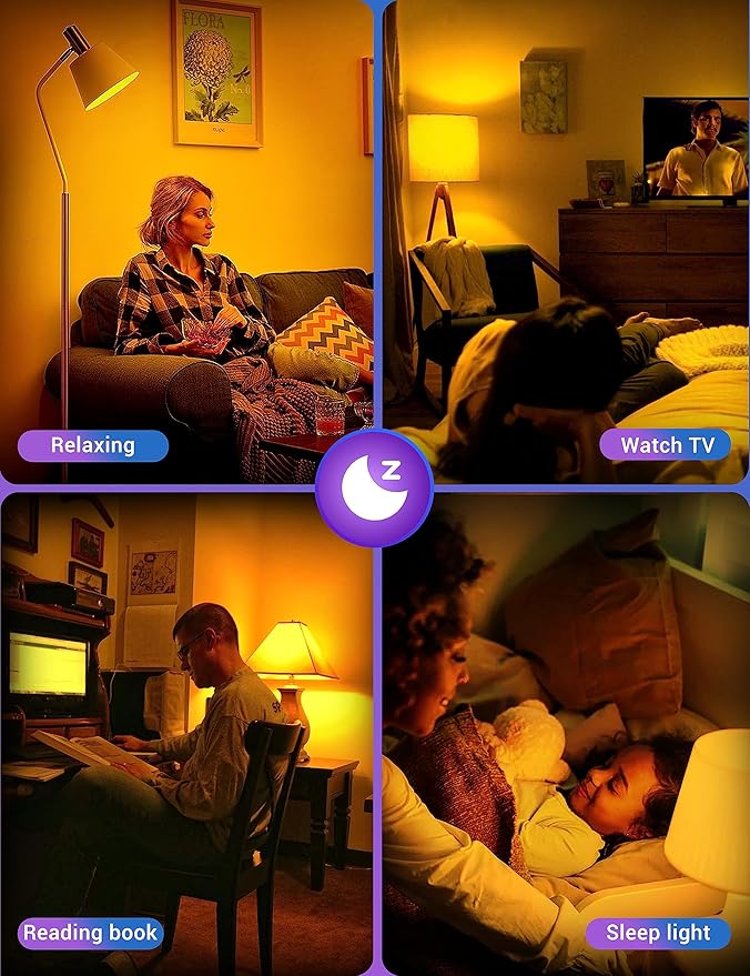 Sleep Light Bulb, Amber Light Bulbs for Sleep Therapy, Blue Light Blocking, 1900K Dim Light Bulbs 60W Equivalent, Mood Soothing Light, E26 A19 Warm Light Bulbs for Bedroom, Nursery, 2 Pack