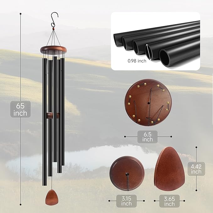 65 Inch Wind Chimes for Outside. Deep Tone Large Wind Chimes with 5 Aluminum Tubes Courtyard Decoration. Windchimes Outdoor Create an Enjoyable Atmosphere & Give Mom a Gift