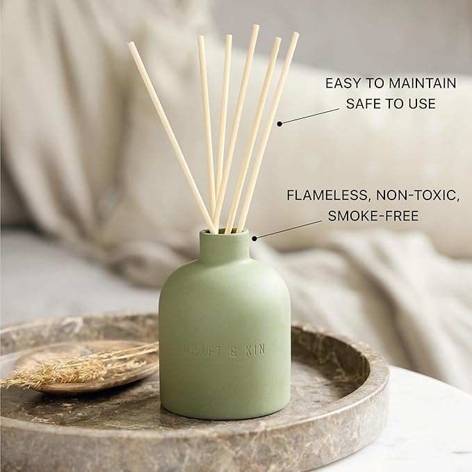 Craft & Kin Reed Diffuser for Home & Bathroom – White Birch & Cedar Reed Diffuser Set with Fragrance Sticks, Long-Lasting Alcohol-Free Scent, Fall Earthenware Collection, 6.7oz