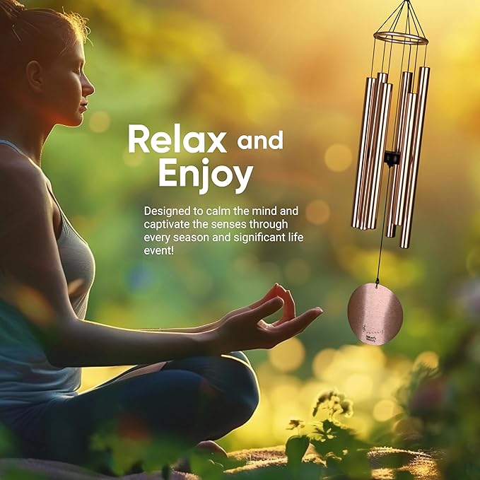 Nature’s Melody Aureole Tunes Wind Chimes – Outdoor Windchime with 6 Tubes Tuned to E Pentatonic Scale, 100% Rustproof Aluminum, Powder Finish & S Hook Hanger for Sympathy, Memorial Gift or Zen Garden