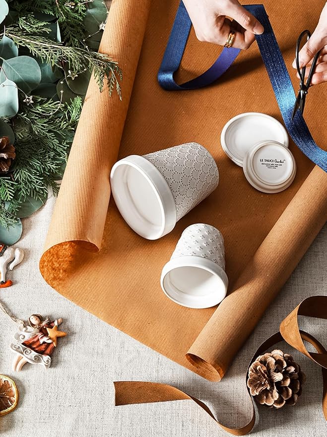 LE TAUCI 3 Inch Mini Succulent Pots - Very Small Ceramic Planter with Saucer, Tiny Embossed Flower Pots for Lithops, Mini Cactus, Air Plants, Fairy Gardens - Indoor Home Decor, Set of 4, Arctic White