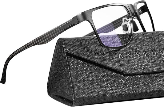 ANYLUV Reading Glasses Men Women Blue Light Blocking, Premium Mens Reading Glasses Al-mg Frame with Spring Hinge Anti Glare