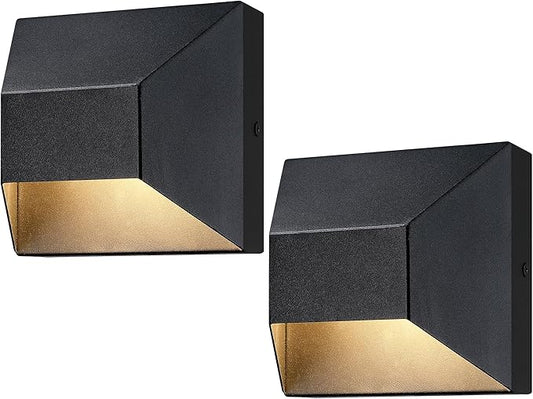 Outdoor Wall Sconce with Integrated LED Light, Waterproof Powder Coating Black, Heavy Duty Metal Anti Exterior Corrosion Wall Light Fixture, Outdoor Porch Light for Front Door, Fence, Garage, 2 Pack