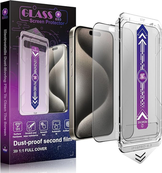 2 Pack Matte Screen Protector for iPhone 17&16 Pro 6.3-Inch Auto Dust Removal, No Bubbles, Tempered Glass Film, Easy Installation