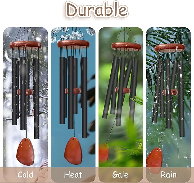 28" Wind Chimes for Outside. Deep Tone Lovely Wind Chimes with 6 Aluminum Tubes Courtyard Decoration. Windchimes Outdoor Create an Enjoyable Atmosphere & Give Mom a Gift