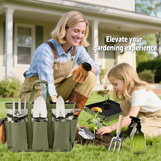 12-Piece Heavy Duty Garden Tool Set with Fashion Organizer Handbag, Rust-Proof Gardening Hand Tools Kit, Ideal Women's Gift for Gardening