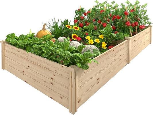 8x4x1.25 FT Outdoor Wooden Raised Garden Bed, Elevated Planter Garden Box Stand Garden Bed Planter for Vegetables, Flowers, Herbs, Ideal for Outdoor Gardening with Open Base, Natural