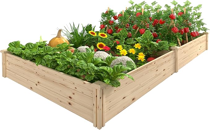 8x4x1 FT Outdoor Wooden Raised Garden Bed, Divisible Elevated Planting Planter Box Kit with Open Base for Vegetables, Flowers, Herbs, Ideal for Outdoor Gardening, Backyard, Patio, Natural