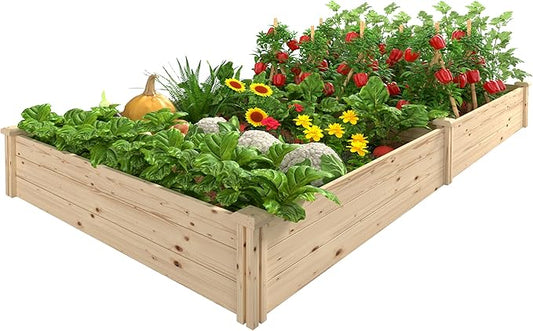 8x4x1 FT Outdoor Wooden Raised Garden Bed, Divisible Elevated Planting Planter Box Kit with Open Base for Vegetables, Flowers, Herbs, Ideal for Outdoor Gardening, Backyard, Patio, Natural