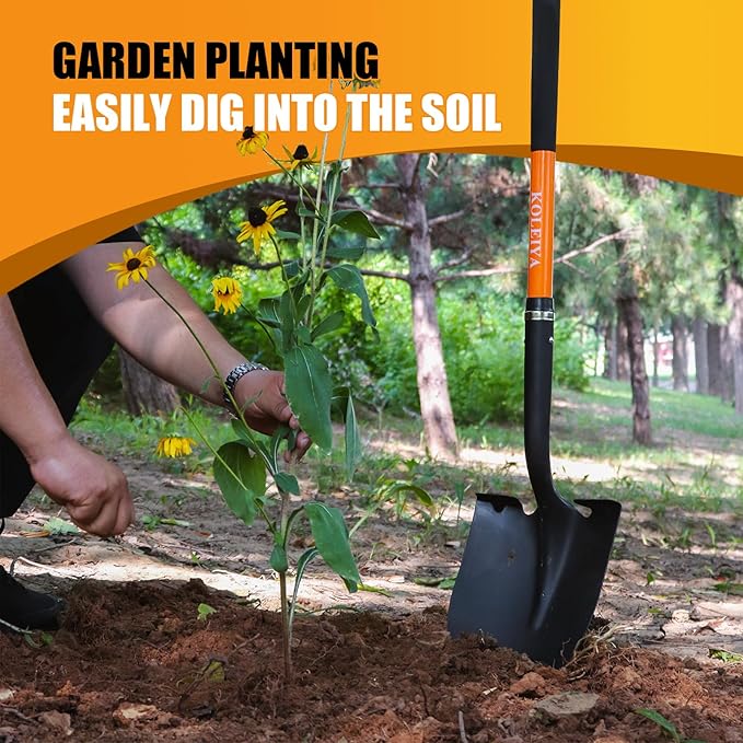 Heavy Duty Garden Shovel for Digging, 57 Inch Round Blade with Fiberglass Handle (Orange), Professional Shovel for Gardening, Landscaping, Beach