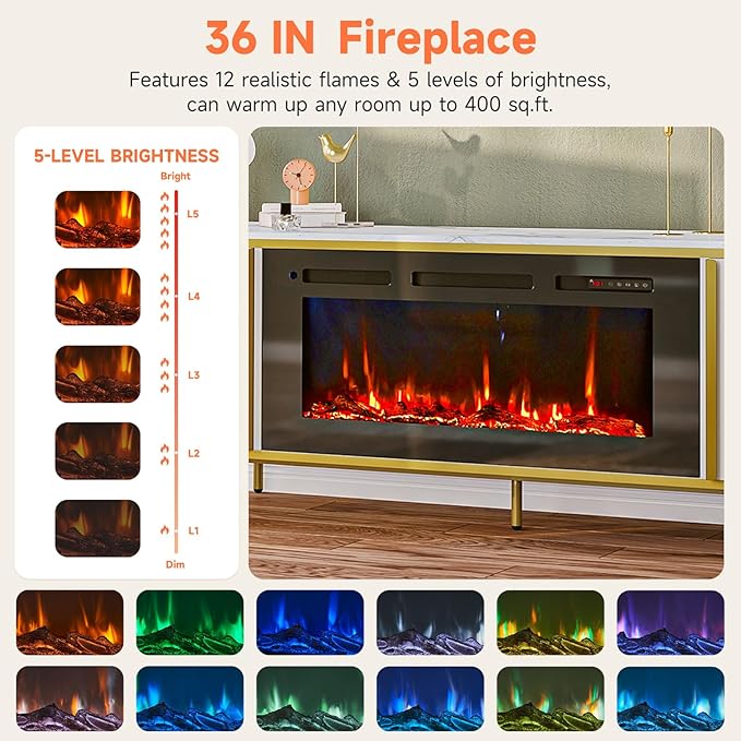 Luxury 70" Fluted Fireplace TV Stand, Modern Chic Entertainment Center for TVs Up to 80", TV Console for Living Room, White Media Cabinet with Storage,70 Inch