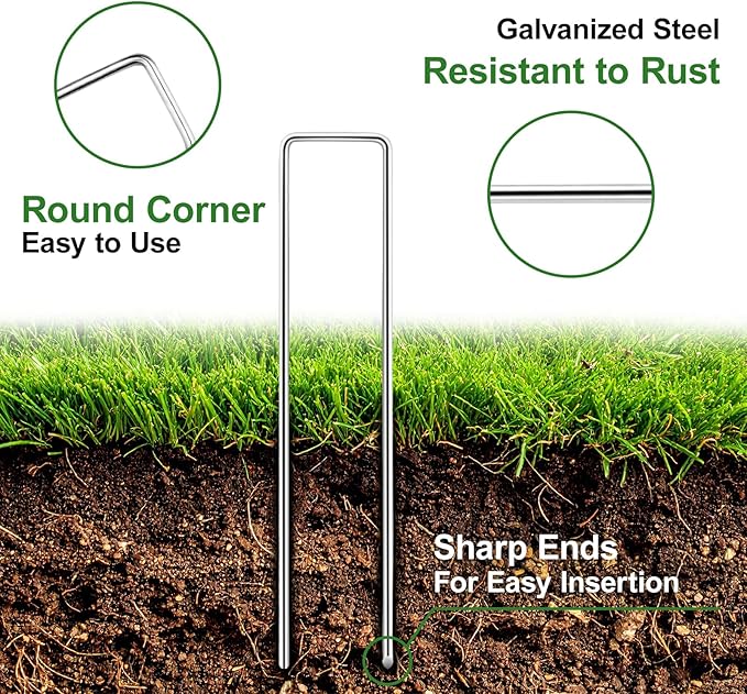 6 Inch Garden Stakes, 25 Pack Landscape Staples Anti-Rust 11 Gauge Galvanized Ground Stakes Pins for Yard Fabric, Lawns, Weed Barriers, Landscape Fabrics, Irrigation Hose