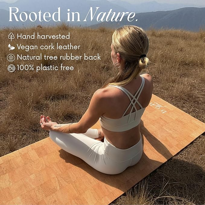 Deluxe Cork Yoga Mat Large 72"x26" - Revolutionary Cork Surface & 5mm Thick Natural Rubber Backing for Durability & Comfort - Stylish Handmade Boho Yoga Bag - Eco Friendly & Plastic Free