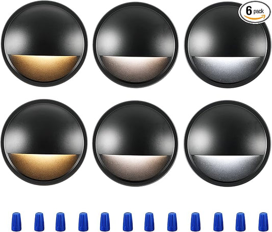 CLOUDY BAY [6 Pack] 3CCT Low Voltage LED Deck Lights Outdoor,2700K/3500K/5000K Selectable,Landscape Step Stair Railing Fence Light Wired,3W,12V-24V AC/DC Deck Lighting Fixtures