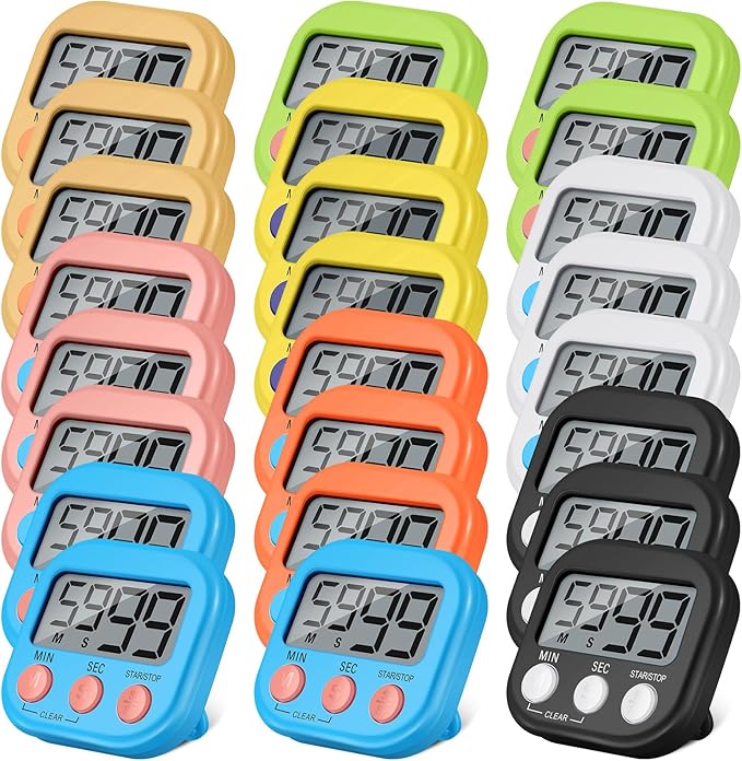 Weewooday 24 Pcs Digital Kitchen Timer Magnetic Timer Bulk On/Off Switch Minute Second Count up Countdown Loud Alarm for Exercise Cook Baking (Multicolor)