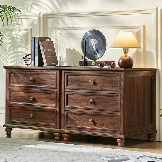 Farmhouse Nightstand Set of 2 with Charging Station, 24" Wide End Table with 3 Drawers,Dresser for Bedroom,Bed Side Table Chest of Drawers Cabinet,Wood Brown Night Stand for Living Room