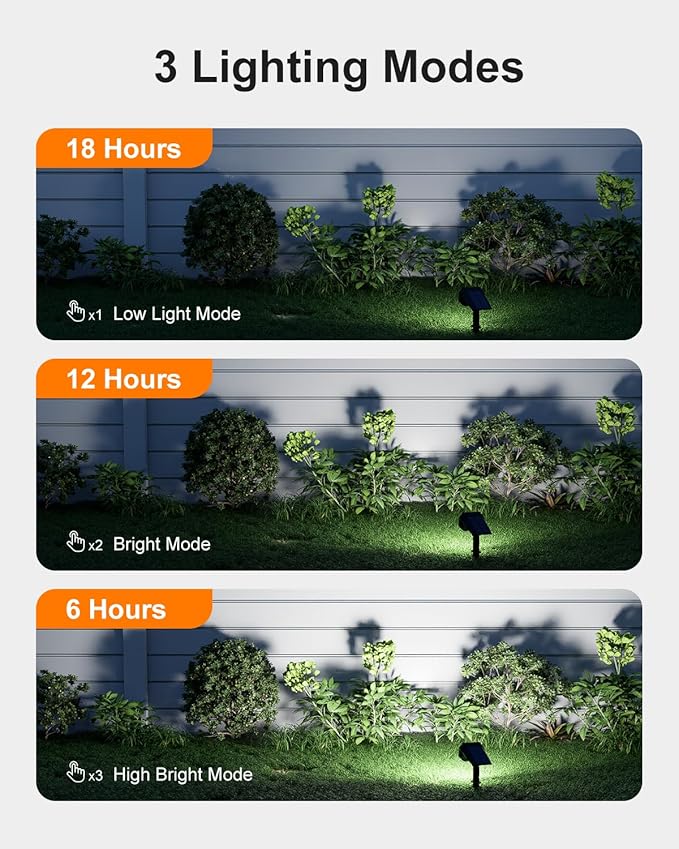 6 Pack Solar Powered Outdoor Spot Lights Outside Landscape Waterproof 24 LEDs Spotlights Dusk to Dawn for House Yard Tree, Plants, Outside, Patio, Garden, Statues, Superior Accent Lighting, 3 Modes