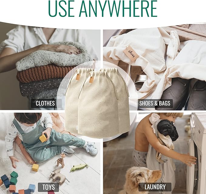 LEAFICO Reusable Produce Storage Bags - XX-Large 19x23 3 Pack - Breathable Muslin Fabric Sacks with Drawstrings – Dust-Proof Travel Cotton Bags for Laundry, Clothes, Purses