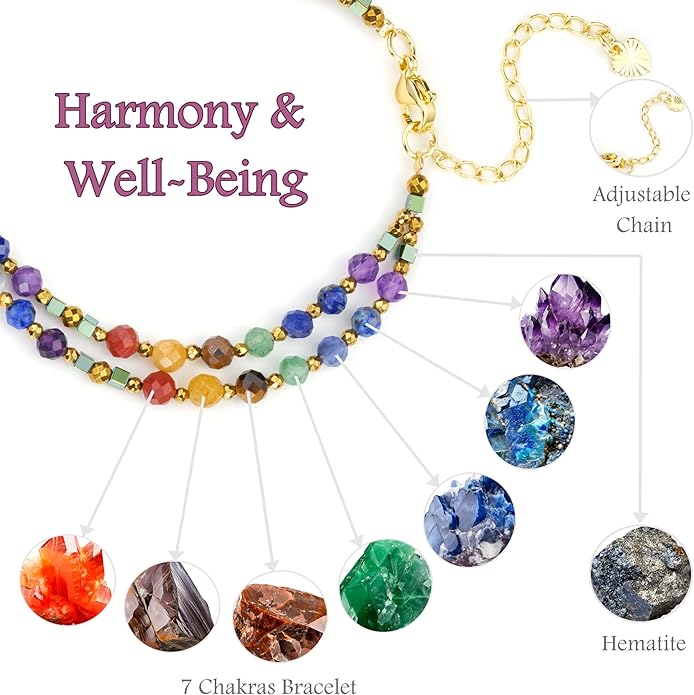 Crystal Beaded Bracelets, Chakra 4mm Natural Stone Beads Bracelets, Gemstone Spiritual Jewelry Gifts for Women