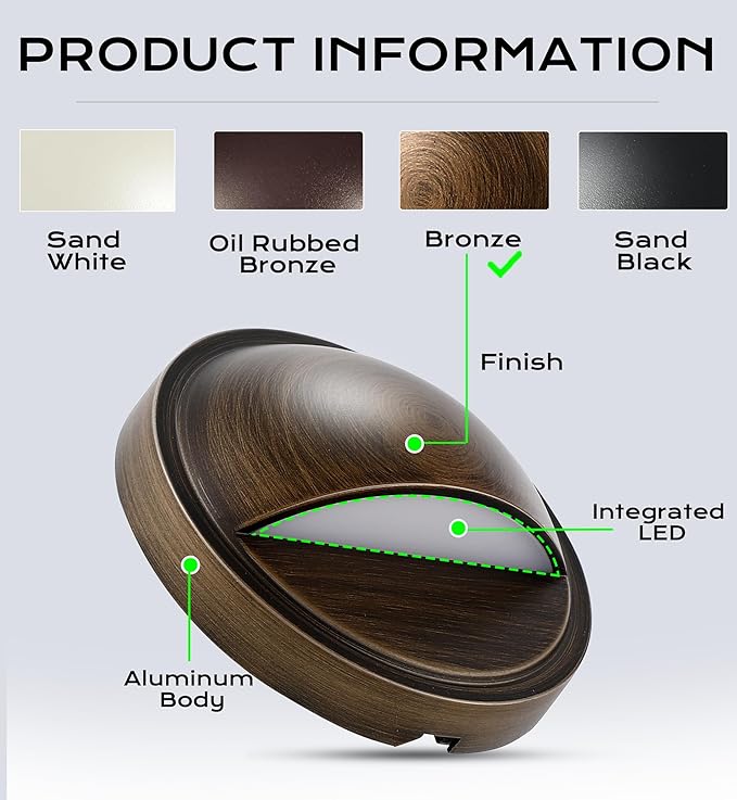 CLOUDY BAY [6 Pack] 3CCT Low Voltage LED Deck Lights Outdoor,2700K/3500K/5000K Selectable,Landscape Step Stair Railing Fence Light Wired,3W,12V-24V AC/DC,Bronze Finish